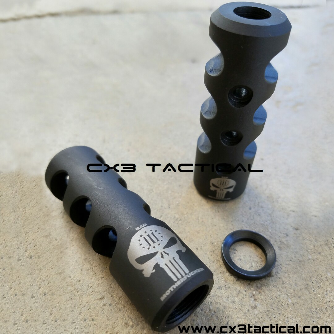 9mm Muzzle Brake Compensator Punisher 1/2-36 TPI 9mm Comp Crush